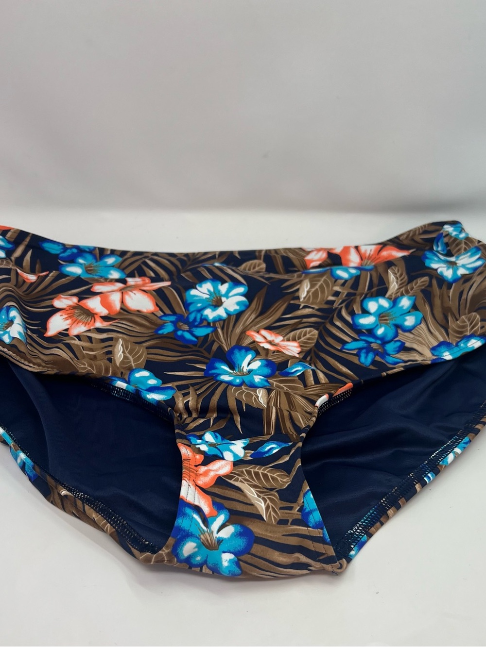 Lycra Tummy Control High Waisted Bikini Bottoms Navy Blue Tropic Palm Size16 NWT